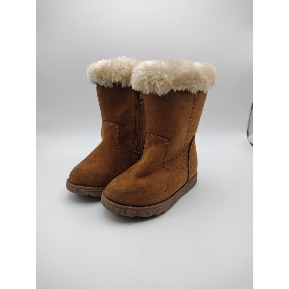 Cat & Jack Toddler Brown Faux Suede Faux Fur Trim Winter Boots Size‎ 6